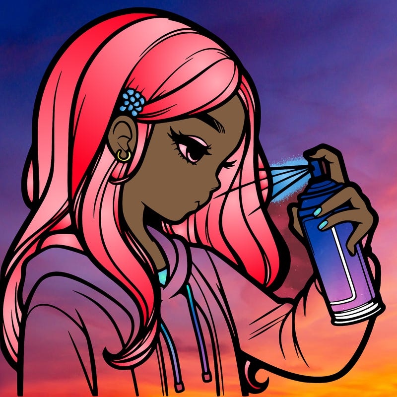 a realistic girl spray painting