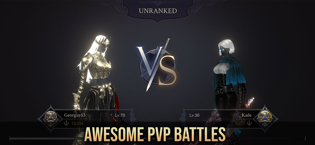 Shadow Hunter: Premium - Dos personajes de fantasía oscura enfrentándose en una arena PVP en Shadow Hunter Premium