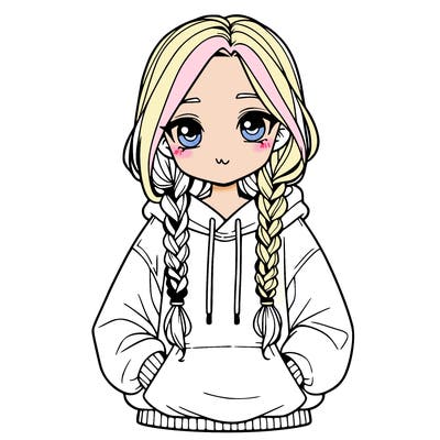 a realistic girl with a oversized hoodie and she has braids
