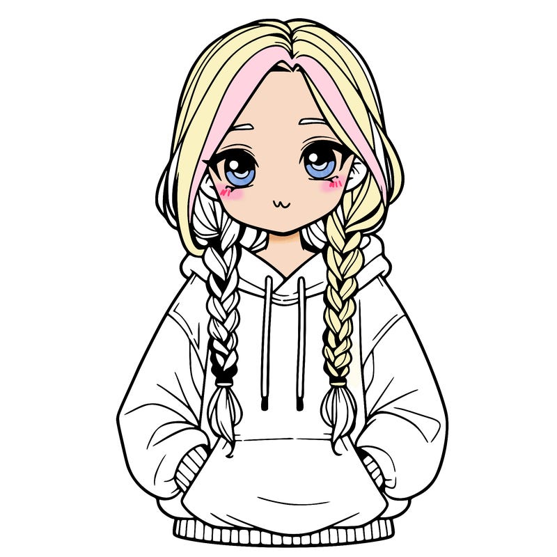 a realistic girl with a oversized hoodie and she has braids