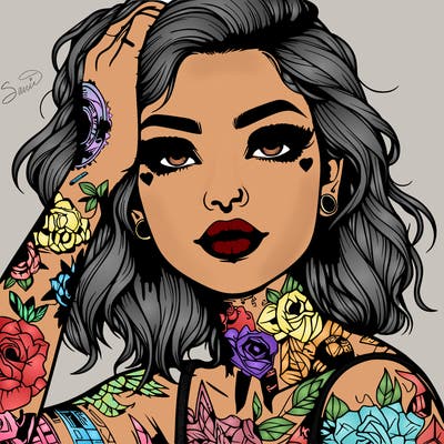realistic girl with tattoos all over