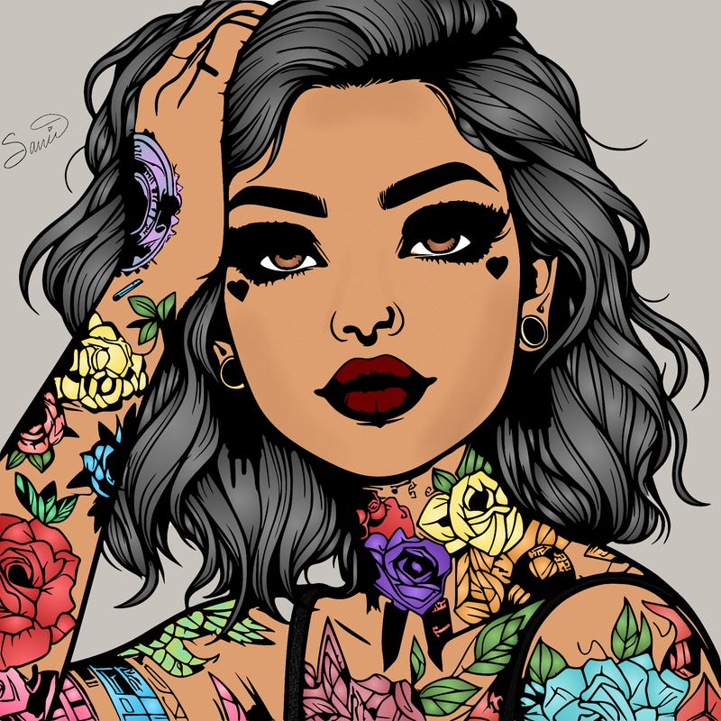 realistic girl with tattoos all over