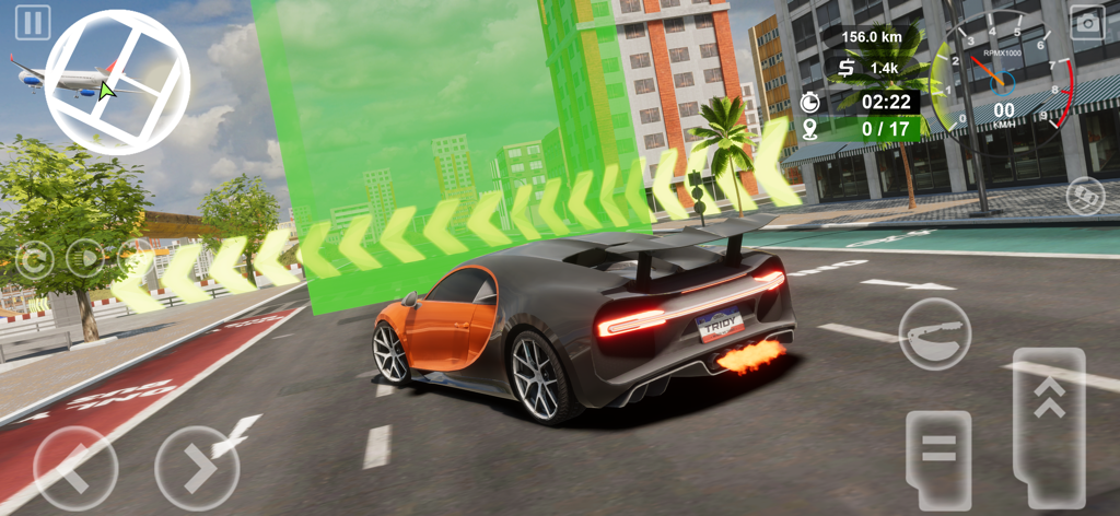 Drive Quest: Online - A sports car driving through a green checkpoint in a city street within the Drive Quest Online game.