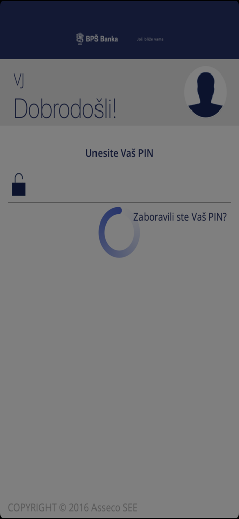 mBank BPS mobile banking app login interface with PIN entry and welcome message