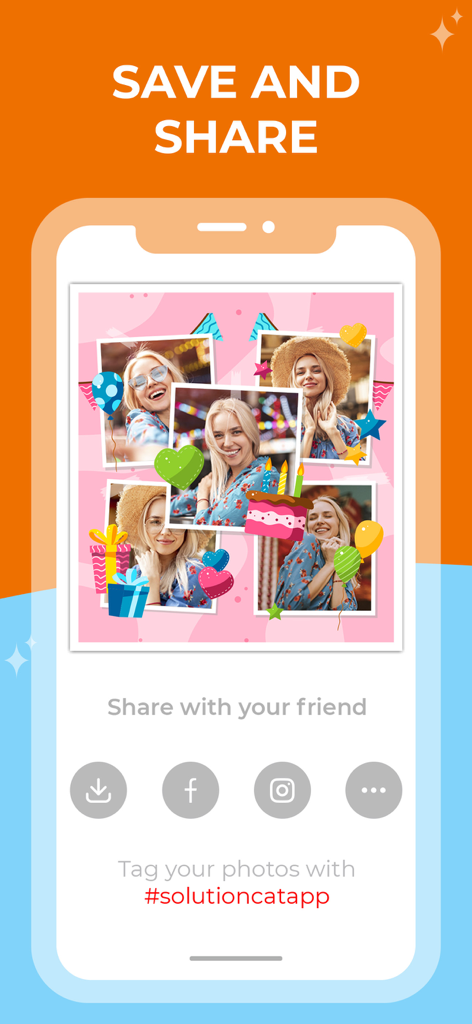 Photo Collage Maker & Editing - Pantalla de guardar y compartir de la aplicación de collage de fotos con un collage de cumpleaños.