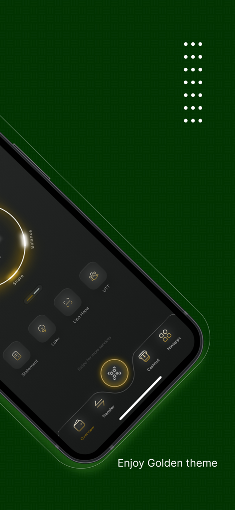 CRDB Bank SimBanking app interface showing the golden theme and various financial service icons
