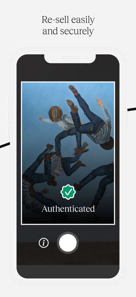 Peggy - Buy and Sell Art - Peggy app screen showing authenticated artwork for secure resale