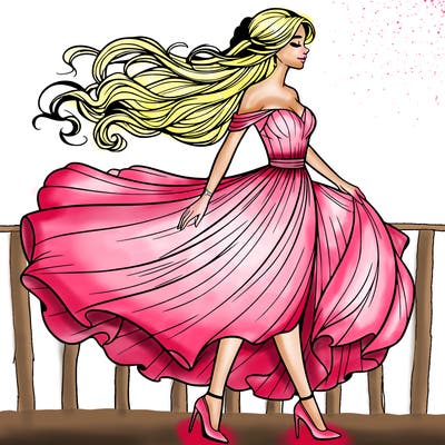 realistic woman in a dress flowing in the wind