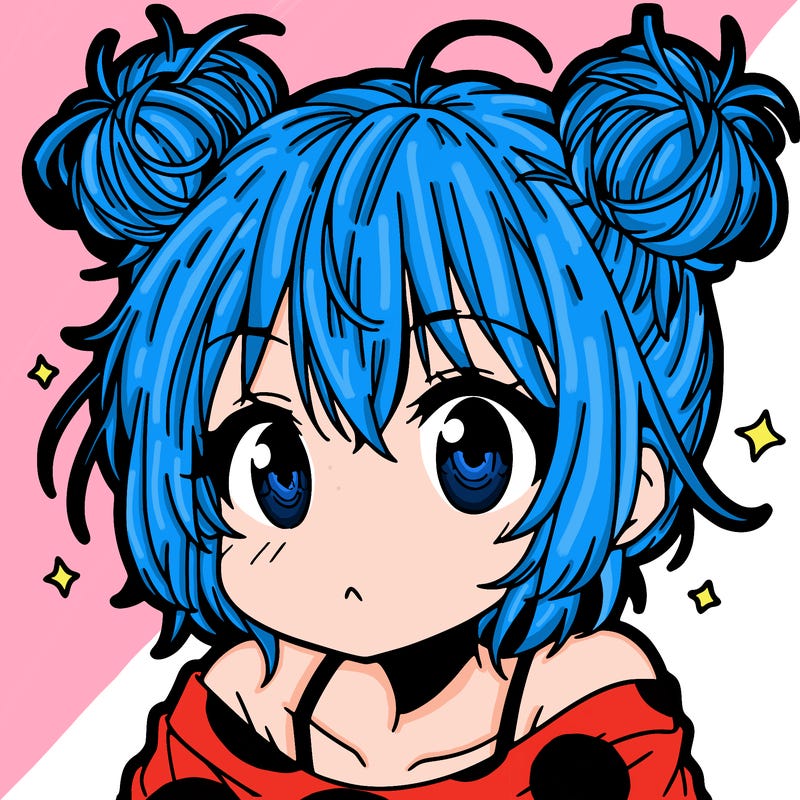 a manga girl with messy small buns