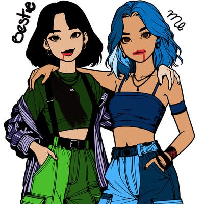 a girl with baggy shirt cargo pants and a girl wearing a crop top with shorts.