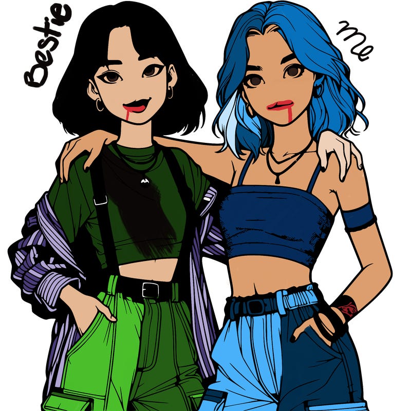 a girl with baggy shirt cargo pants and a girl wearing a crop top with shorts.