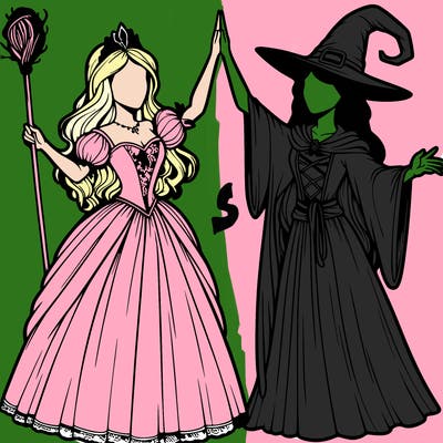 detailed realistic split of a princess and a witch