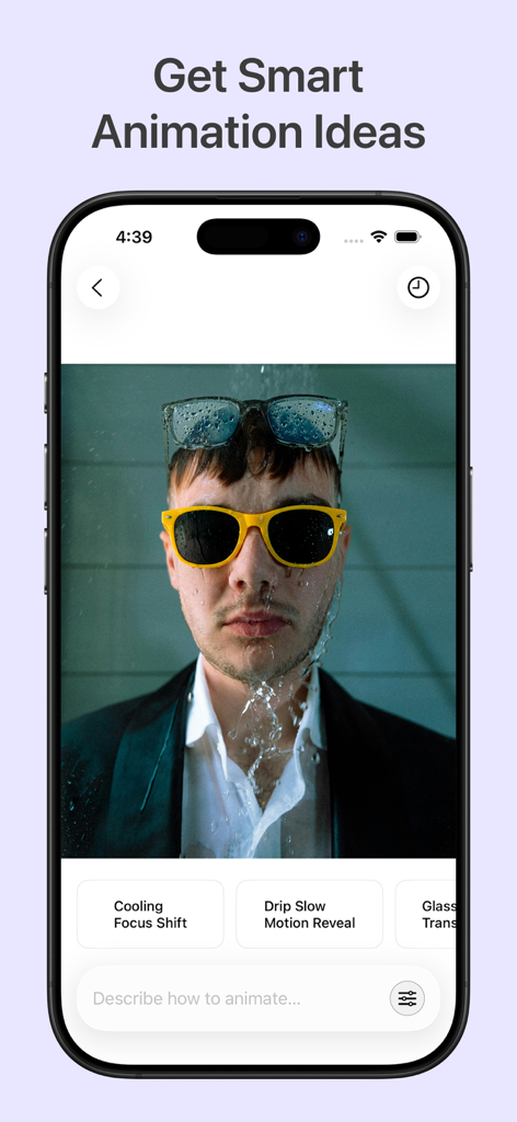 GenLive: AI Video & Live Photo - Interfaccia dell'app GenLive che mostra idee di animazione intelligenti AI per una foto di ritratto