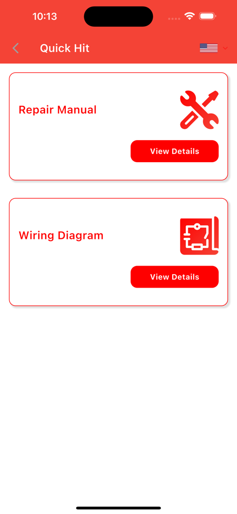 TOYODATA - TOYODATA app interface showing quick access options for vehicle repair manuals and electrical wiring diagrams