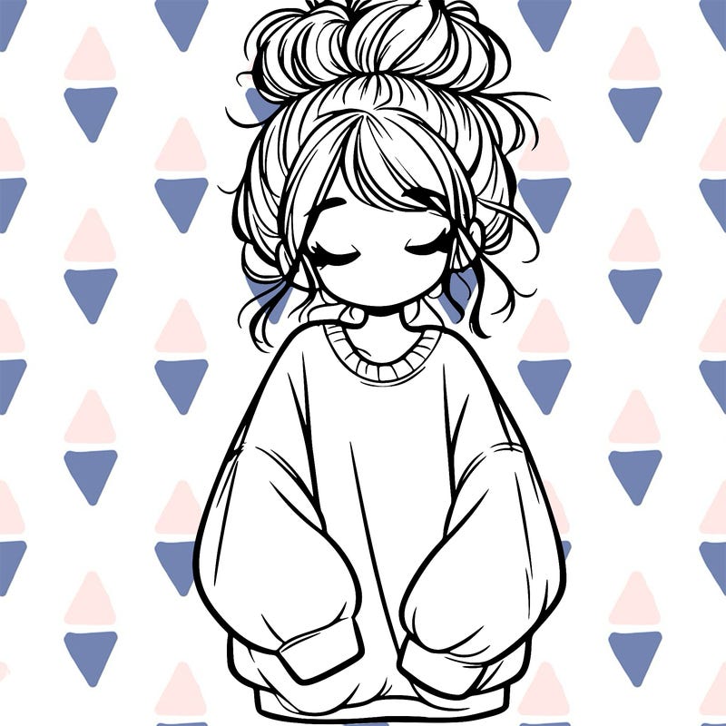 girl with baggy sweatshirt and messy bun