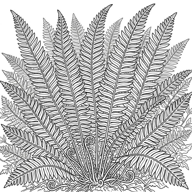 Immerse yourself in the lush world of sword ferns with this beautifully detailed coloring page. Perfect for nature lovers and those seeking a calming, creative escape.