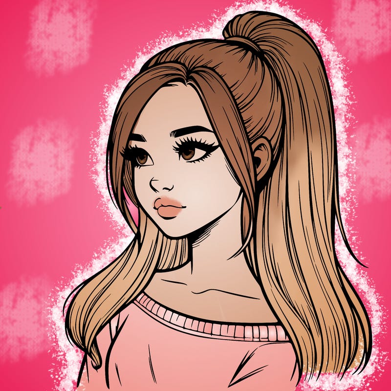 realistic girl with a high ponytail