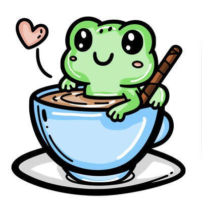 cute frog in a tea cup