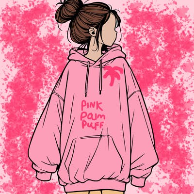 realistic girl with a oversized sweatshirt on and a bun