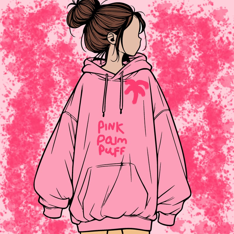 realistic girl with a oversized sweatshirt on and a bun