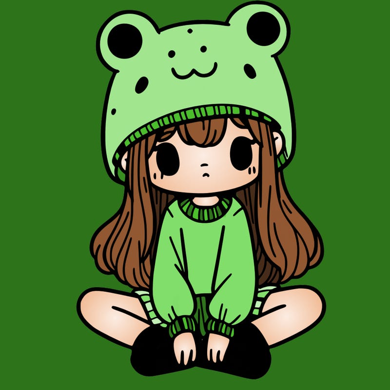 a girl wearing a frog hat and some frog socks