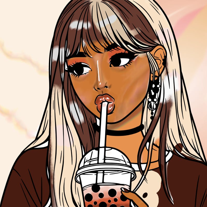 aesthetic realistic girl drinking boba