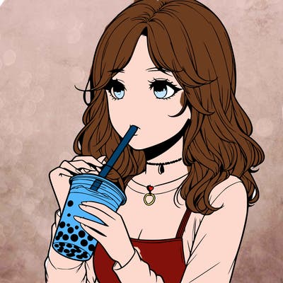 realistic girl drinking boba tea