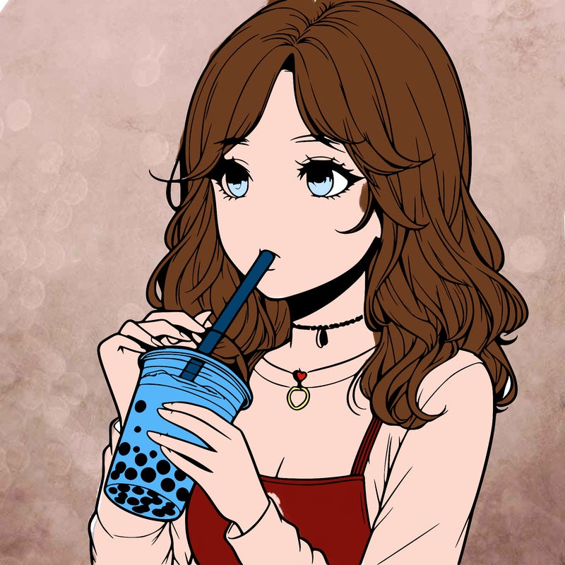 realistic girl drinking boba tea