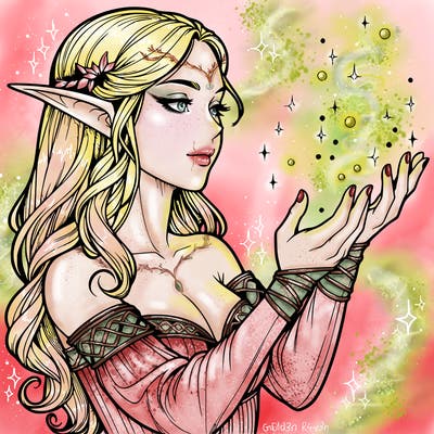 realistic elf girl doing magic