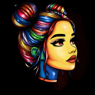 realistic girl with buns on the top of her head