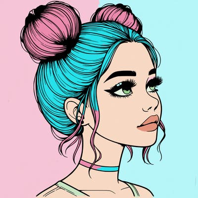 realistic girl with buns on the top of her head