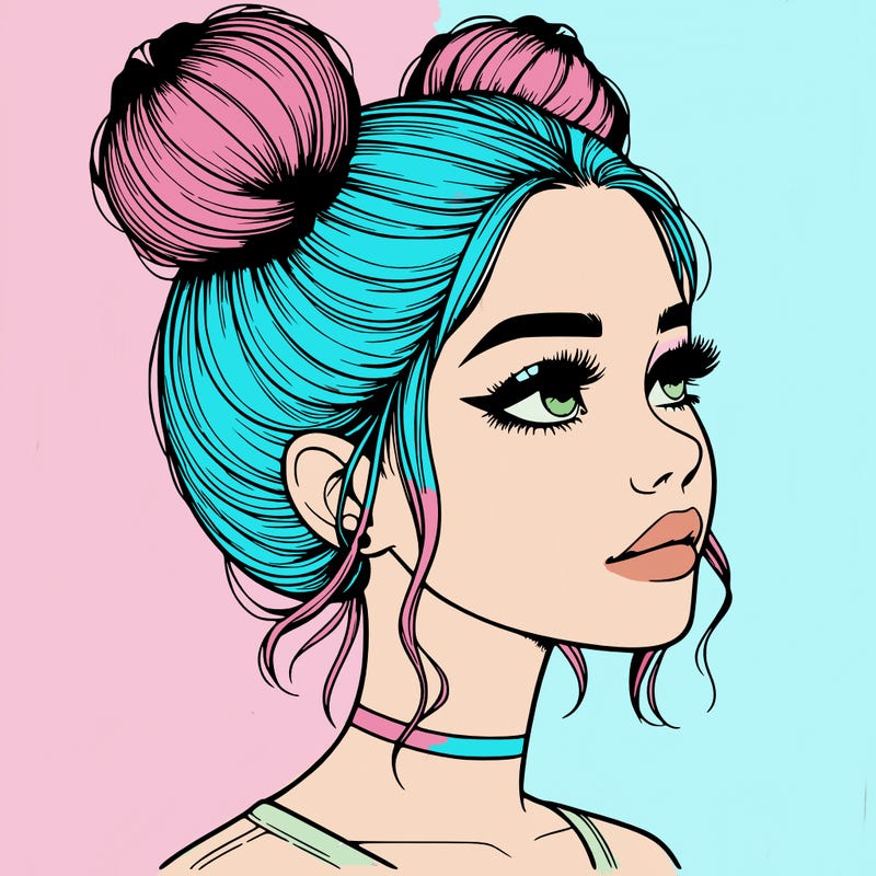 realistic girl with buns on the top of her head
