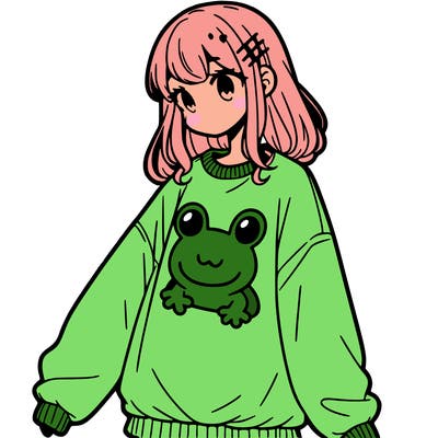 girl wearing frogging sweatshirt