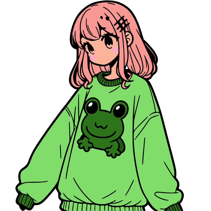 girl wearing frogging sweatshirt
