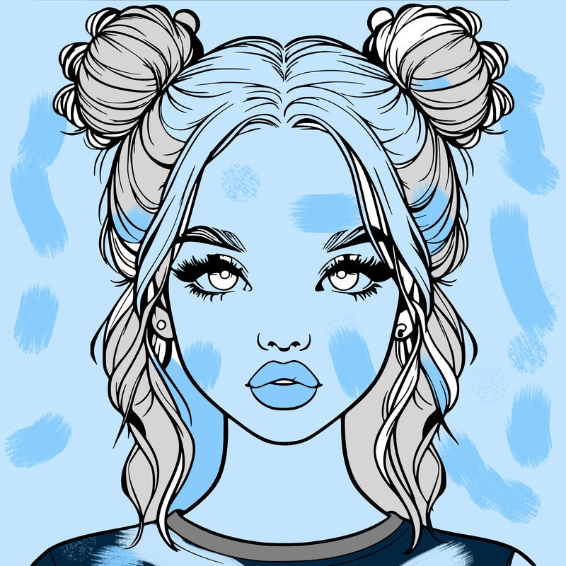 realistic girl with two buns in hair and lips