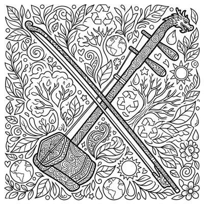 Immerse yourself in a unique blend of music and nature with this intricate Zentangle Erhu coloring page, perfect for celebrating Earth Day. Adorned with detailed patterns and environmental motifs, it offers a deeply engaging and mindful coloring experience.