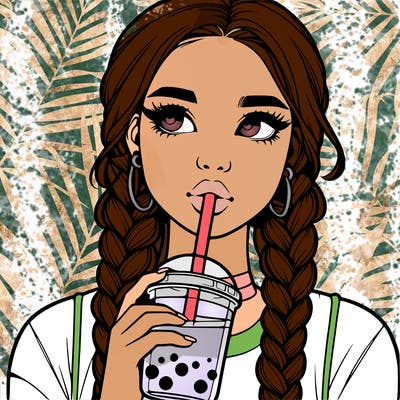 realistic girl with braided hair drinking boba