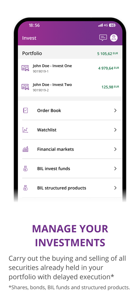 Interfaz de la aplicación BILnet para gestionar carteras de inversión y mercados financieros