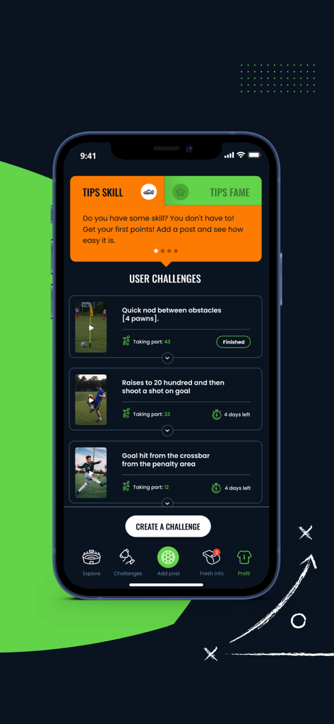 4GOAL - 4GOAL app screen showing soccer skill challenges for young players