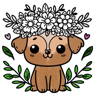 a cute dog that is wearing a flower crown
