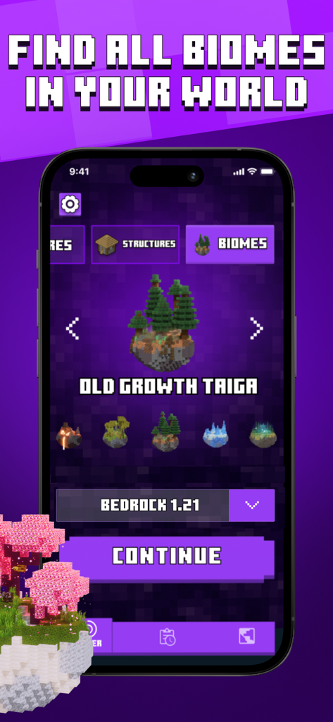 Diamond Finder for Minecraft + - App interface for finding Minecraft biomes including Old Growth Taiga