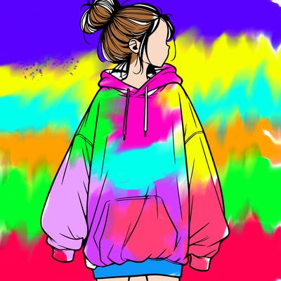 realistic girl with a oversized sweatshirt on and a bun