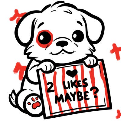 a puppy holding a sign that says 2 likes maybe?