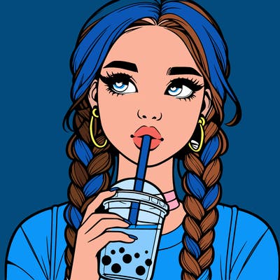 realistic girl with braided hair drinking boba