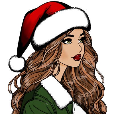 realistic girl in santa hat