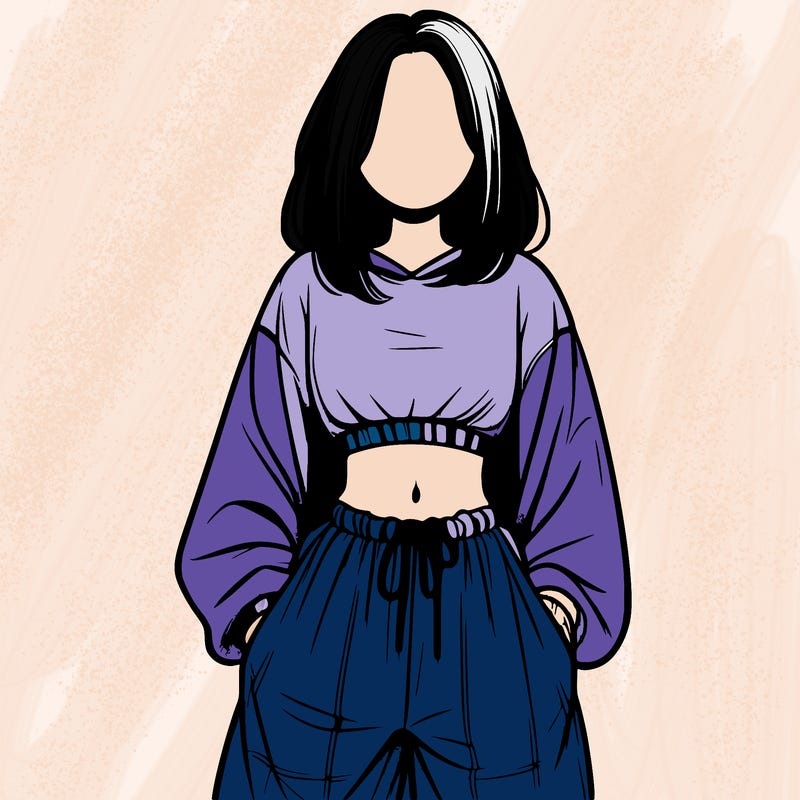 realistic girl faceless with baggy pants and a crop top