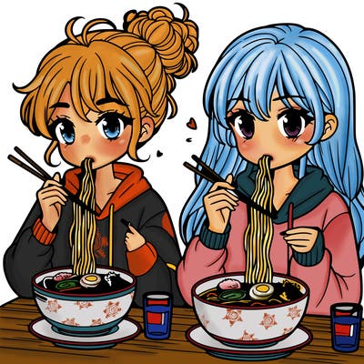girls eating ramen