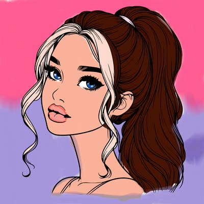 realistic girl with a ponytail on her hair and lips