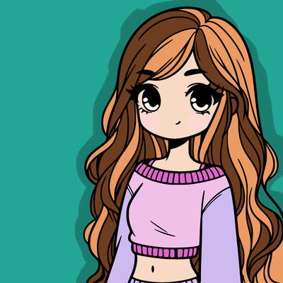 girl with long hair and a crop top with a sweater