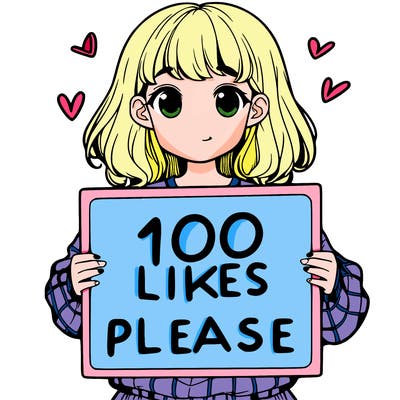 a girl holding a sign saying 100 likes please